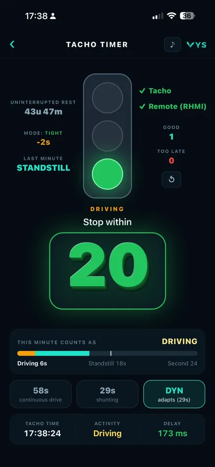 VYS Tacho app: Tach'oClock: het stoplicht met de resterende seconden